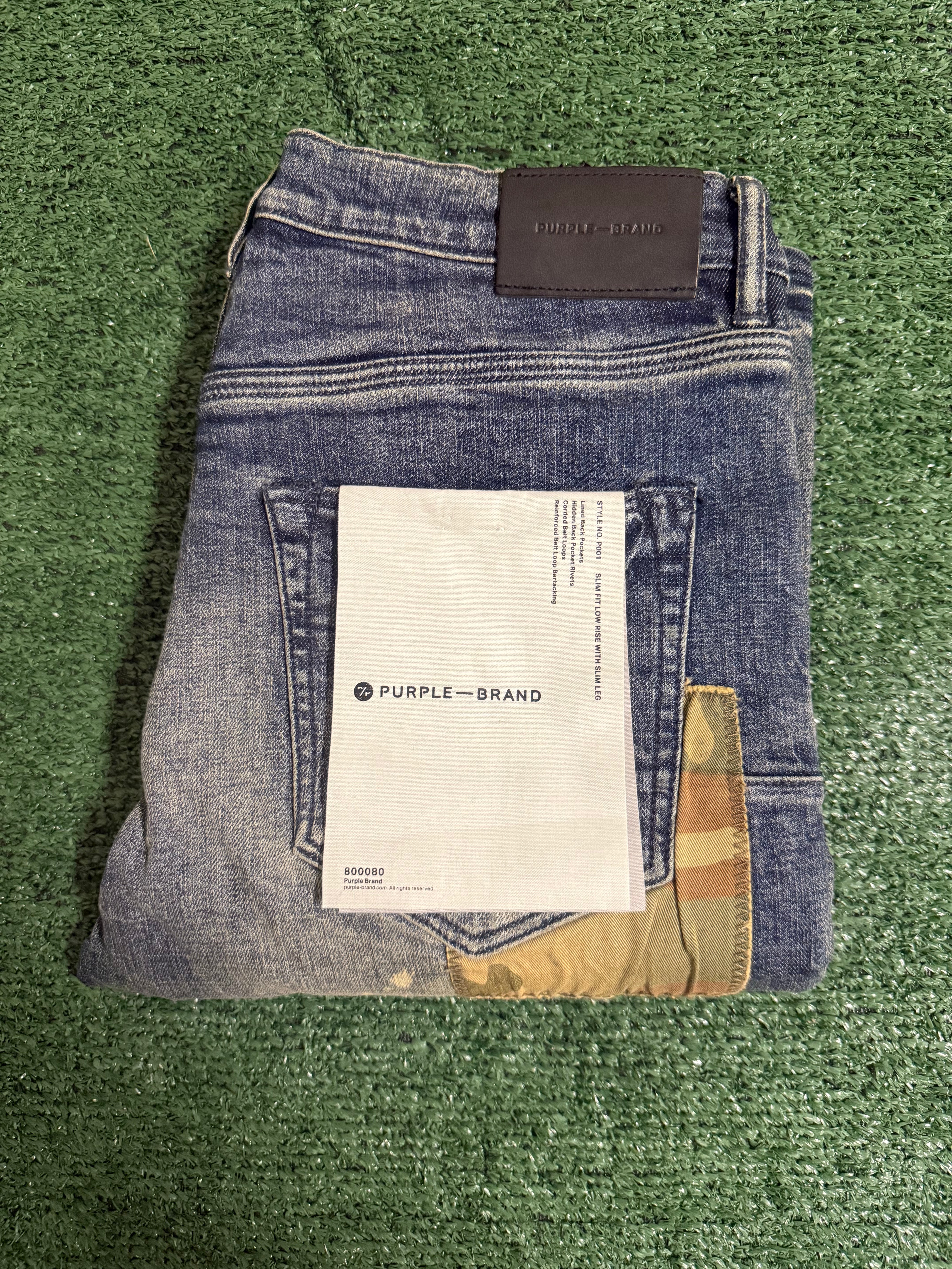 PURPLE CAMO PATCH BLUE JEAN P001